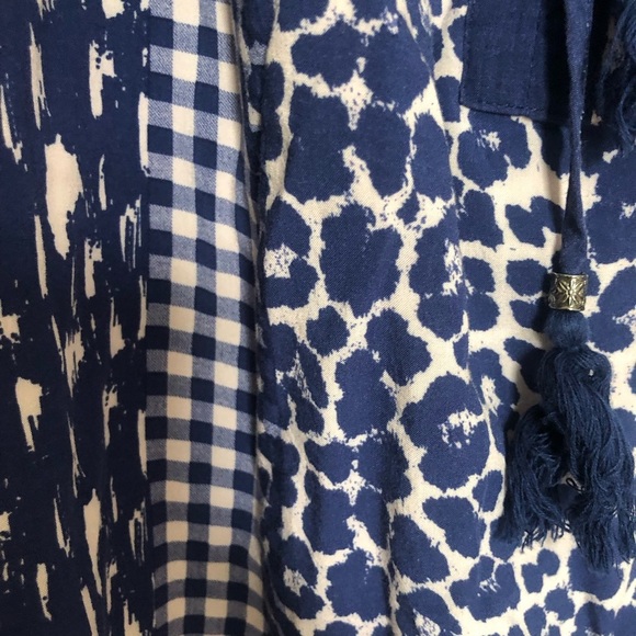 Boho Balloon Sleeve Tie Front Smocked Gingham Blouse XL - Picture 7 of 10